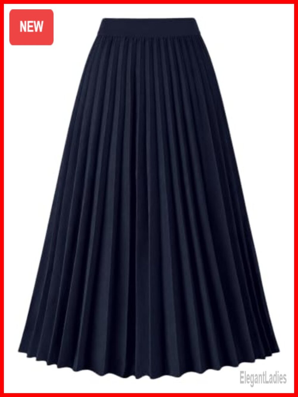 Pleated Midi Skirt High Waist A-Line Knee Length Polyester
